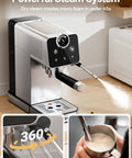 Espresso Machine With Milk Frother For Home Use 20 Bar Pressure Compact Stainless Steel Coffee Maker on kitchen counter