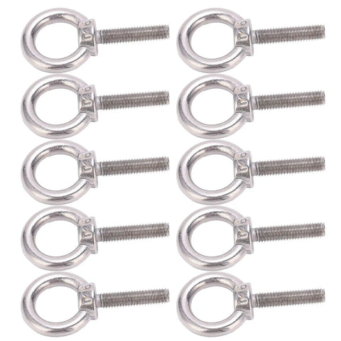 10 Pack M6x25 Eye Bolts Made From 304 Stainless Steel Beefy Heavy Duty Lifting Rings For Swing Sets Tie Downs Outdoor Gear Rustproof Silver Fasteners For Secure Hanging And Hoisting, top view