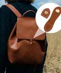 Leather backpack with focus on Eight Sets Leather Snap Buckles With Snap Button Closure Sew On For Wallets Bags And Notebooks Black And Light Brown Durable Leather Purse Fasteners For DIY Craft Projects