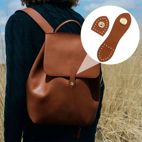 Leather backpack with focus on Eight Sets Leather Snap Buckles With Snap Button Closure Sew On For Wallets Bags And Notebooks Black And Light Brown Durable Leather Purse Fasteners For DIY Craft Projects