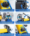 Solid Built Lightweight Manual Hydraulic Hose Crimping Tool Equipped With Seven Swappable Dies For Easy Peasy And Reliable High Pressure Tubing Field Projects controls and setup instructions.