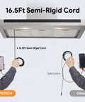 16.5ft semi-rigid cord demonstration for 2K Endoscope With Light, Dual Lens Borescope, 2560x1440P Clarity; hands holding connected devices