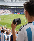 20,000mAh Portable Neck Fan With Dual High Speed Motors held in soccer stadium for cooling