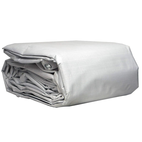12 Ft By 40 Ft Tough As Nails Heavy Duty Waterproof Tarp With D Rings 18 Mil Thick Reversible White Brown UV Protected folded view