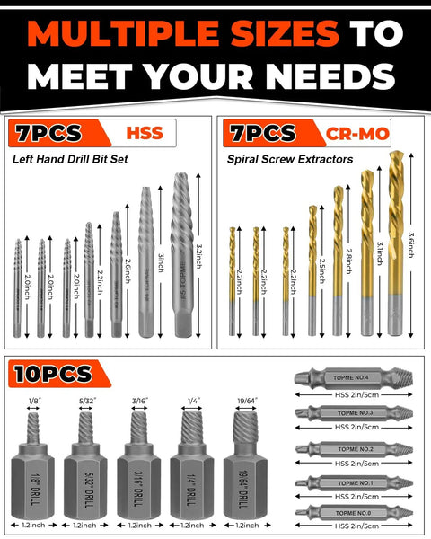 Must Have 24 Piece Screw Extractor And Left Hand Drill Bit Set With HSS Titanium Coated Bits And Spiral Flute And MultiSpline Extractors Mini Extractor Kit