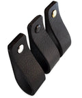 Black Leather Drawer Pulls 2 Piece Set Measuring 7 7/8 By 1 1/2 Inches Leather Handles For Cabinets And Dressers, textured finish close-up view
