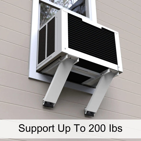 Drill Free Window Air Conditioner Bracket Heavy Duty Universal Fit No Drilling Required Easy Install shown supporting AC unit