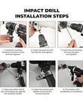 Heavy Duty Titanium Drill Nibbler Attachment For Sheet Metal Cutting installation steps showing gear insertion and tightening.