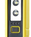 Rechargeable LED Work Light With 600-12000 Lumen Output, 4400mAh Battery, yellow casing, hanging hook for garages and job sites
