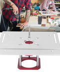 Top Shelf Aluminum Router Lifter With Flip Board For Precision Woodworking Trimming And Milling Delivers Slick Fine Adjustment Fits Standard Sixty Four Millimeter Bases in use with drill.