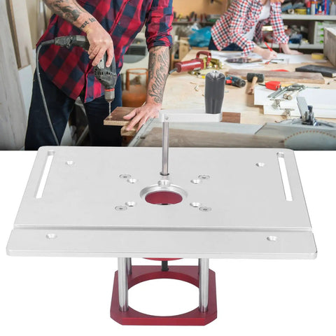 Top Shelf Aluminum Router Lifter With Flip Board For Precision Woodworking Trimming And Milling Delivers Slick Fine Adjustment Fits Standard Sixty Four Millimeter Bases in use with drill.