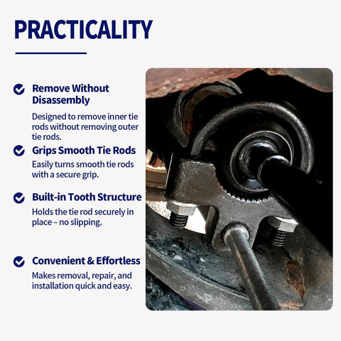 Three Eighth Inch Inner Tie Rod Removal Tool With Low Profile Carbon Steel Build For Steering Rack Service Pro Grade Grip And Serrated Bite For Easy Installation And Removal in use