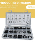 Front view of O-ring kit in a clear plastic organizer; 300-piece nitrile rubber rings in 18 sizes.