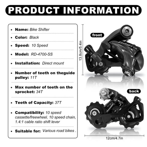 10 Speed Road Bike Rear Derailleur With Direct Mount Smooth Shifting 1.4 Cable Pull Ratio Durable Build dimensions and details