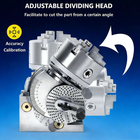 Top Shelf Universal Dividing Head For Milling Machines, adjustable head with calibration indicators for precise cutting.