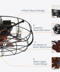 Diagram of the Enclosed 20 Inch Bladeless Ceiling Fan With Light And Remote, Flush Mount Low Profile Industrial Farmhouse Style, highlighting features.