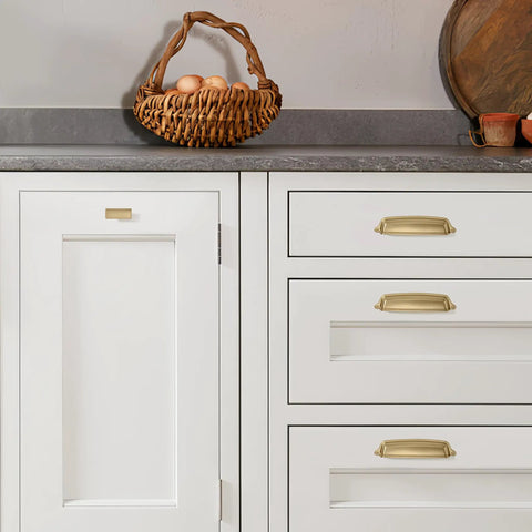Slick And Badass 10 Pack 5 Inch 128 Millimeter Hole Center Brushed Brass Cup Pulls For Kitchens Drawers Cabinets Closets Top Shelf Cabinet Hardware With A Dope Brushed Gold Finish That Really Gets The Job Done on white cabinets.