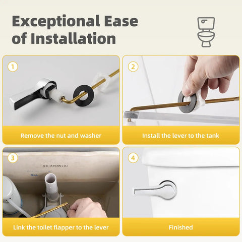 Step-by-step installation of Universal Metal Front Mount Toilet Handle Replacement Kit for Most Tanks on a toilet.