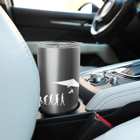 Epic Hang Gliding Evolution Insulated Stainless Steel Tumbler With Soaring Hang Glider Graphic placed in car cup holder
