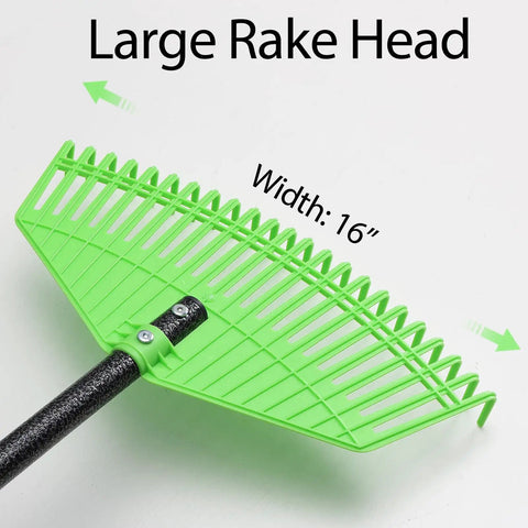 Front view of 16-inch wide head Heavy Duty Plastic Leaf Rake With 23 Tines, 16 Inch Wide Lawn Rake For Leaves And Grass