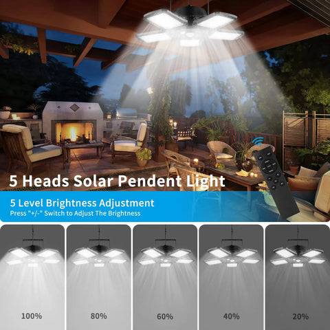 Dope Solar Shed Light For Outdoor And Indoor Use 1200LM 160LED Pendant illuminating outdoor patio with remote control