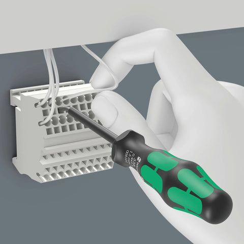 Actuation Tool For Terminal Blocks With Spring Cages, Curved Blade For Easy Access To Tight Spring Terminals In Distribution Boxes