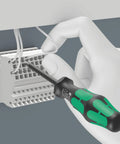 Pro Grade Actuation Tool For Terminal Blocks And Spring Cages, Slim 0.6 X 3.5 X 81 mm Blade in use, adjusting tight boxes