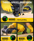 Cordless Angle Grinder With LED Display, Pro-Grade Brushless Power, Go-To DIY Cut Off Tool, 3 Speed Modes, Double Safety shown in use.