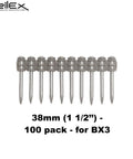 Heavy Duty Collated Concrete Nails 1-1/2 Inch 38mm for Cordless Nailer BX3 B3 MX 100 Nails Per Pack, 3mm Thick displayed in single row