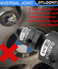 Close-up of 11 Piece Impact Socket Adapter And Swivel Socket Set In Chrome Moly Steel, with warning text and prohibited symbol