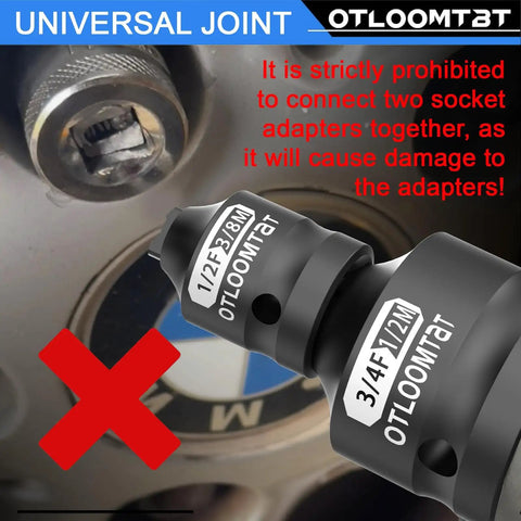 Close-up of 11 Piece Impact Socket Adapter And Swivel Socket Set In Chrome Moly Steel, with warning text and prohibited symbol