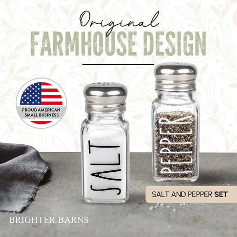 Clear Glass Salt And Pepper Shaker Set With Stainless Steel Lids For Modern Farmhouse Kitchen Decor side view
