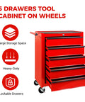 Twenty Inch Five Drawer Rolling Steel Tool Chest With Slick Powder Coated Finish For Garage Shop Daily Grind Heavy Duty Mobile Storage Cabinet on wheels with lockable drawers.