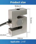 Digital Force Gauge With S Type Load Cell 0 To 2 Tons Capacity High Precision Force Measurement Real Time Display For Mechanical Testing Tensile And Compression Applications And Quick Data Readouts, S-type metal load cell, 108mm