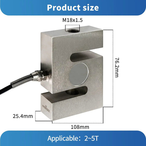 Digital Force Gauge With S Type Load Cell 0 To 2 Tons Capacity High Precision Force Measurement Real Time Display For Mechanical Testing Tensile And Compression Applications And Quick Data Readouts, S-type metal load cell, 108mm