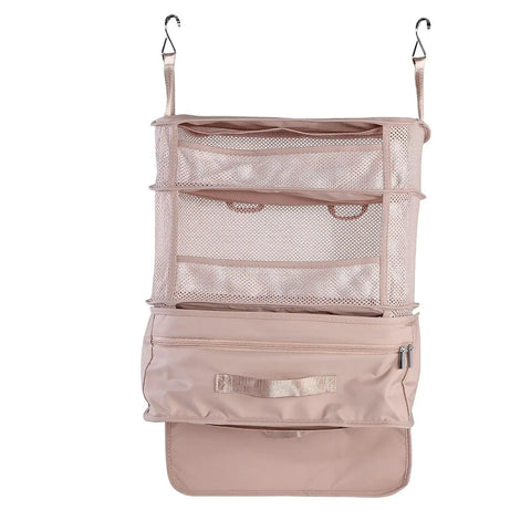 Heavy Duty Mesh Travel Dresser, Large Capacity Hanging Closet Organizer With Separate Pockets for efficient hotel storage.