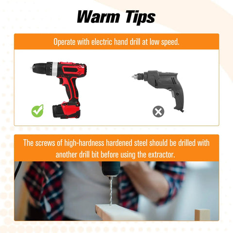 Electric hand drill operating tips for using Damaged Screw Extractor Set For Pros And DIYers 22 Pc Easy Out Stripped Screw Remover Kit.