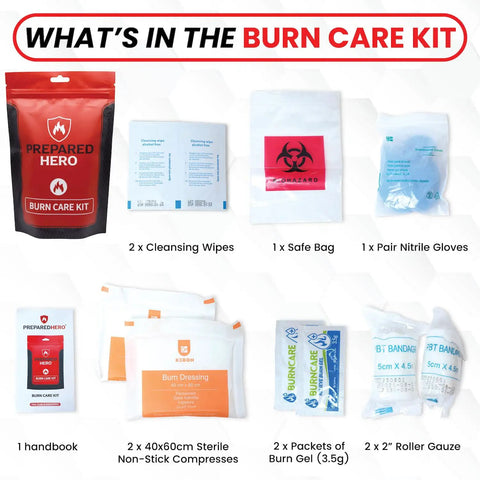 On Deck Burn Relief Kit With Cooling Gel Packets Sterile Gauze Rolls Cleansing Wipes Nitrile Gloves Durable Case for kitchen first aid.