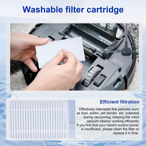 Hands replacing filter in vacuum in All In One Vacuum Replacement Parts Kit With Large Collector Bags Side Brush And High Efficiency Filter For Vacuum Cleaners Like Orb I Ultra Vision RC400 And Similar Models For Quick No Mess Home Cleaning