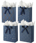 Four Pack 9 Inch Gift Bags In Premium Blue With Tissue Paper Medium Size 7x4x9 Inches Great For Birthdays Baby Showers Weddings Party Favors And Holiday Gifts