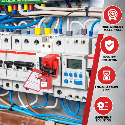 Lockout Tagout Kit With Twelve Piece Single Pole Breaker Lockout Devices Nylon Clamp On Lockout Locks for Loto Stations on panel