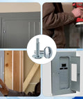 Professional Grade Load Center Cover Replacement Screws For Home Electrical Panel Boxes With Hella Tough Zinc Coated Steel and Dead Simple Snap Fit Breaker Housing Hardware in use securing a breaker panel.