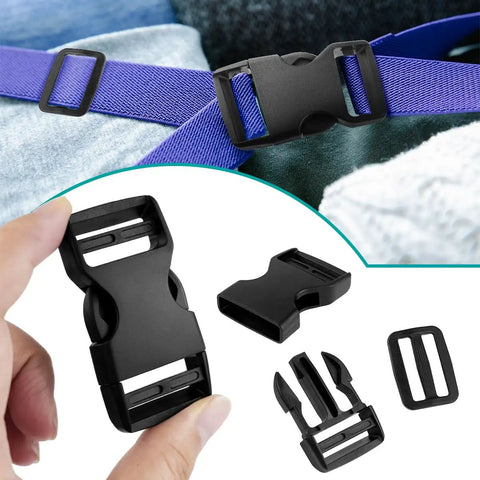 10 Pack 1 Inch Plastic Buckles For Straps With 20 Tri Glide Slide Clips Quick Side Release Fits 1 Inch Nylon Webbing Canvas Straps Black