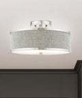 Park Ridge 3 Light Brushed Nickel Semi Flush Mount Ceiling Light With Oatmeal Hardback Fabric Shade 15 By 15 By 8 Inches Dope Look