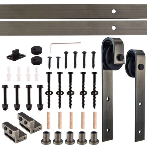 Hardware kit from Dope Double Sided Mirror Sliding Barn Door Kit In White Finish With Black Carbon Steel Hardware, 26 By 81 Inches.