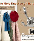 Heavy Duty Towel And Coat Hooks Two Pack In Brushed Nickel Wall Mounted Bathroom Hooks holding coats, scarf, and hat