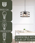 Open Drum 4 Light Modern Farmhouse Chandelier With Interchangeable Walnut And White Ash Wood Panels In Coarse Black Finish