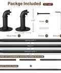 Assembly components of Heavy Duty 1 Inch Industrial Wrap Around Curtain Rod In Black, Adjustable 32 To 48 Inches, Thick 0.8mm Wall.