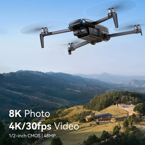 Pocket Size Drone With 4K UHD Camera And 3 Axis Gimbal flying over scenic landscape, 8K Photo capture