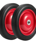 Heavy Duty 10 Inch Flat Free Solid Rubber Garden Cart Wheels, 2 Pack Semi Pneumatic Replacement Tires With Half Inch Axle, black and red wheels